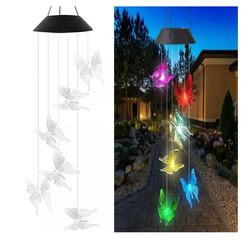 GENERICO - Campanilla Colgante de Viento Solar en modelo de Mariposa