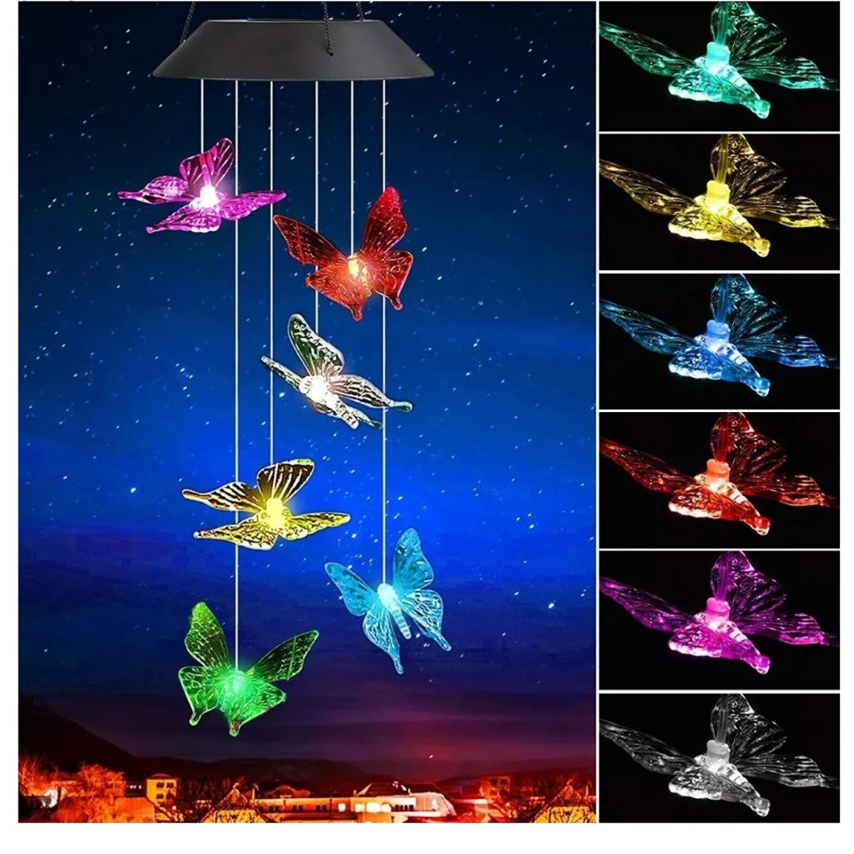 GENERICO - Campanilla Colgante de Viento Solar en modelo de Mariposa