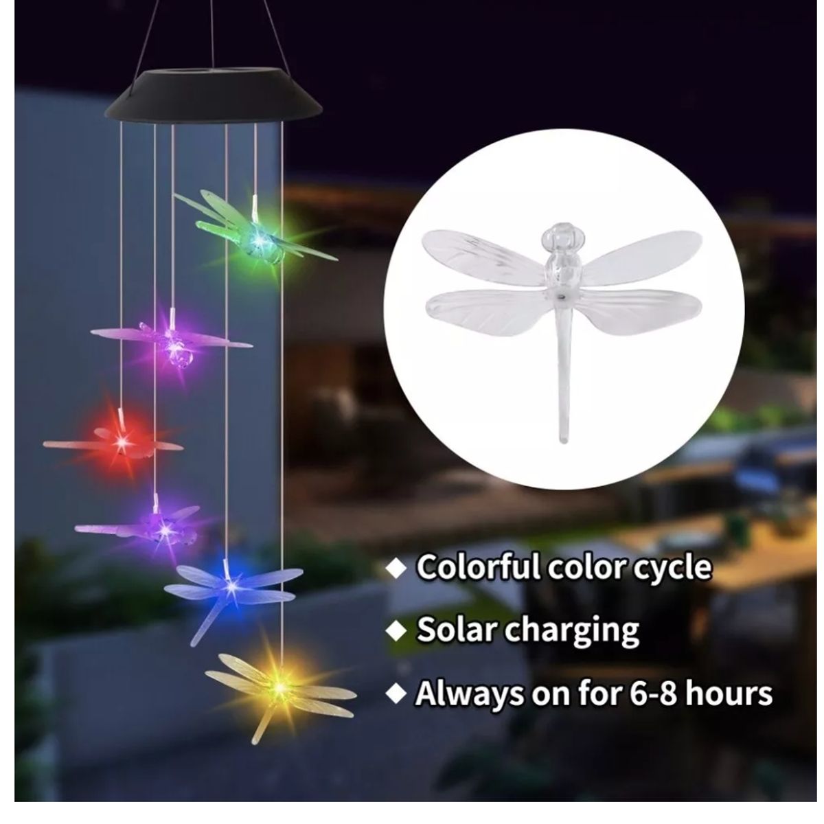 GENERICO - Campanilla Colgante de Viento Solar en modelo de Libelula