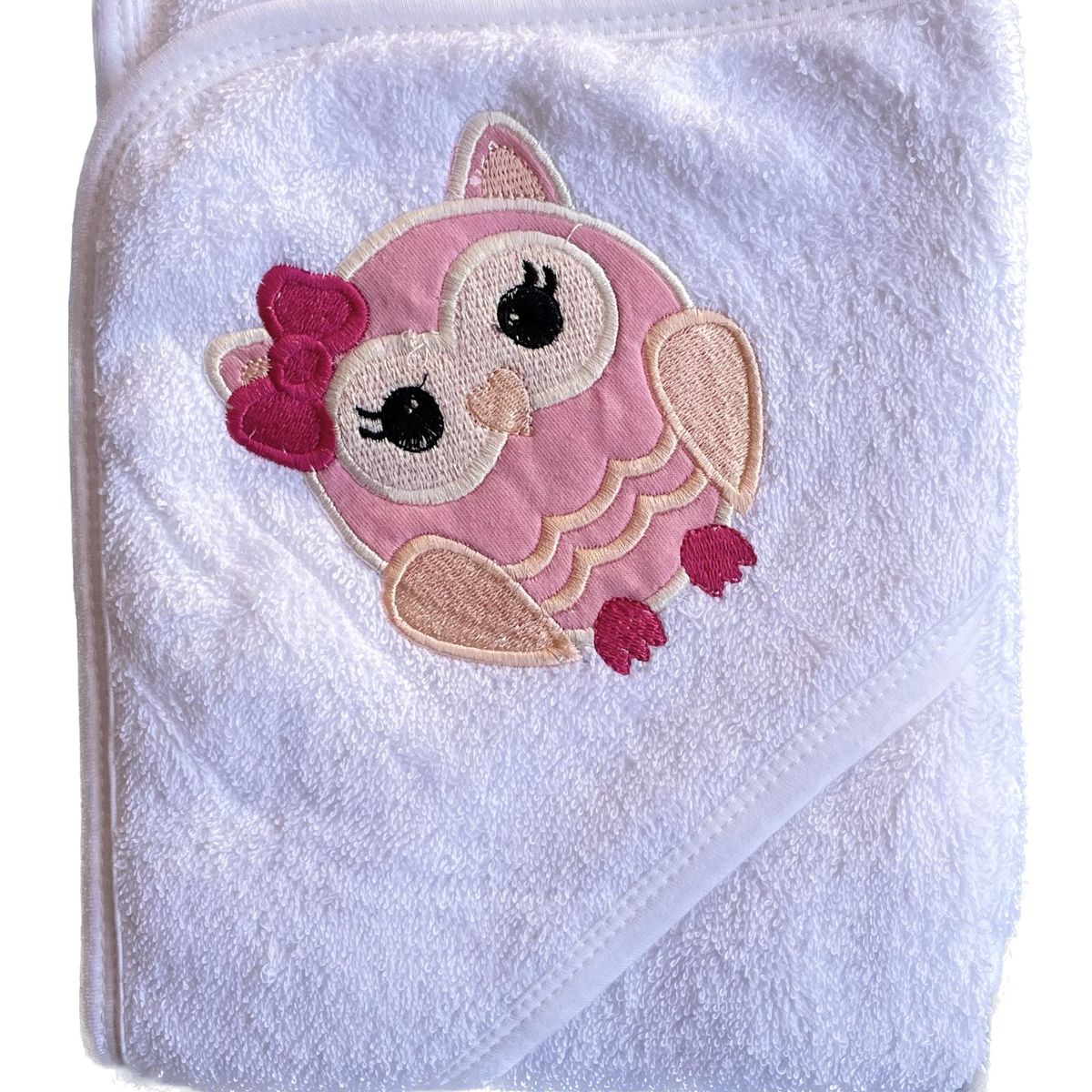 PELLITOS - TOALLA BEBÉ BLANCA BÚHO 100 ALGODON PAKISTANI 80X80