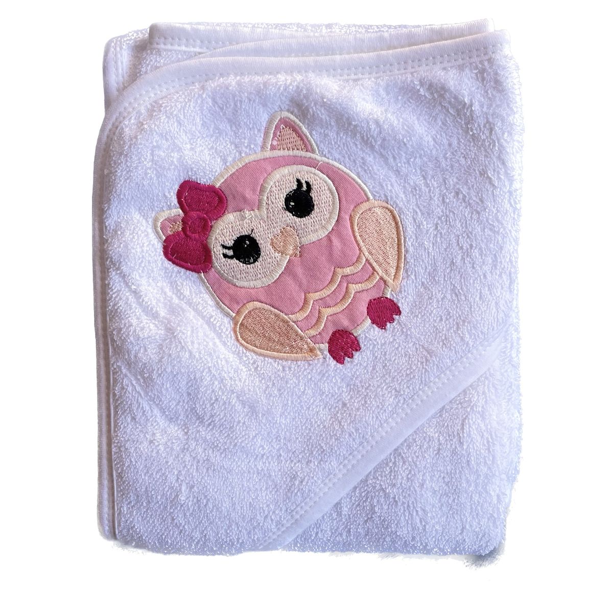 PELLITOS - TOALLA BEBÉ BLANCA BÚHO 100 ALGODON PAKISTANI 80X80