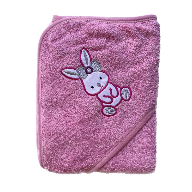 PELLITOS - TOALLA BEBÉ BLANCA ROSA CONEJA 100 ALGODON PAKISTANI 80X80
