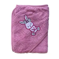 PELLITOS - TOALLA BEBÉ BLANCA ROSA CONEJA 100 ALGODON PAKISTANI 80X80
