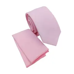 LUCIA CORBATAS - Corbata algodon rosado blush con pañuelo Luciacorbatas