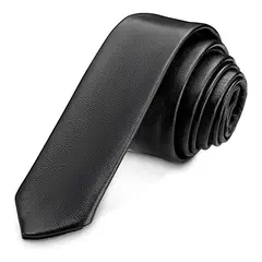 LUCIA CORBATAS - Corbata delgada negra Ecocuero Luciacorbatas