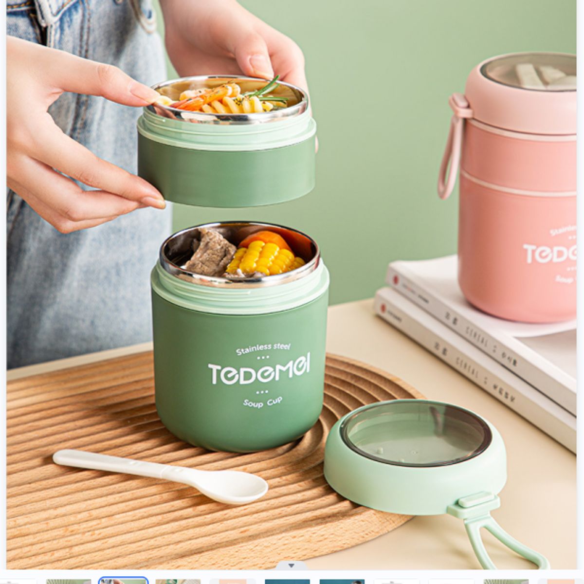 TNAKIEX - Fiambrera con aislamiento de acero inoxidable de 710 ml-verde