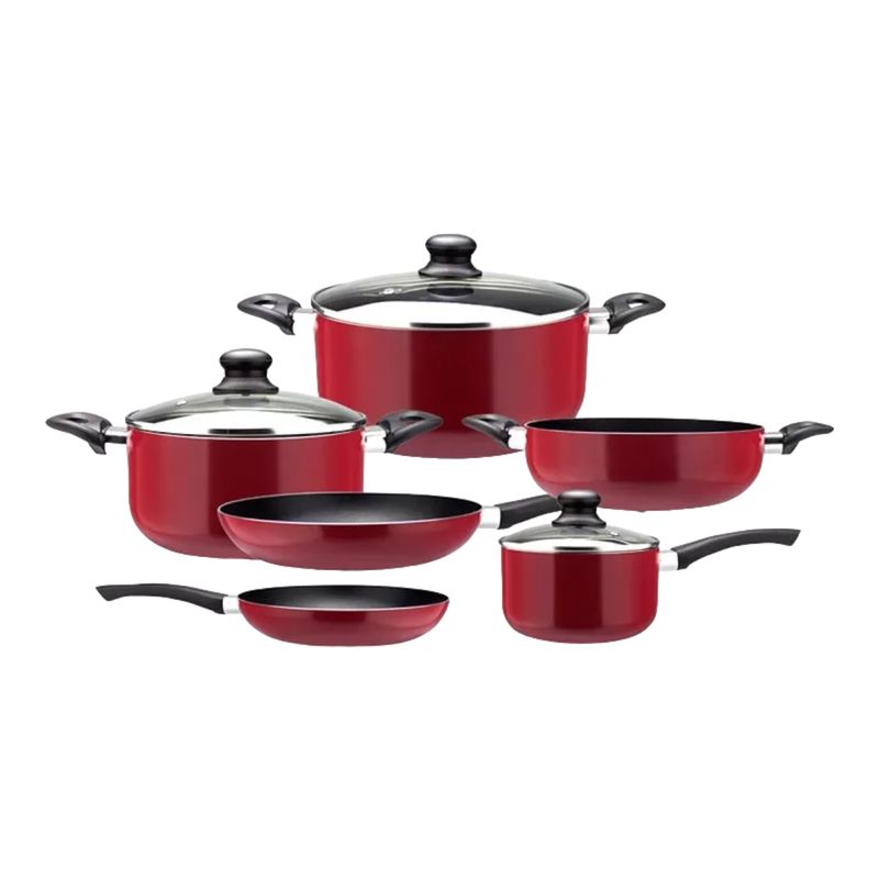 GENERICO - Bateria De Cocina 9 Piezas Marmicoc Antiadherente Silde Rojo
