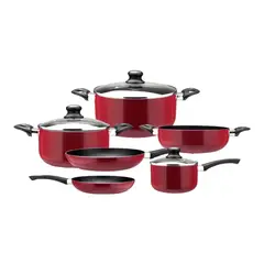 GENERICO - Bateria De Cocina 9 Piezas Marmicoc Antiadherente Silde Rojo