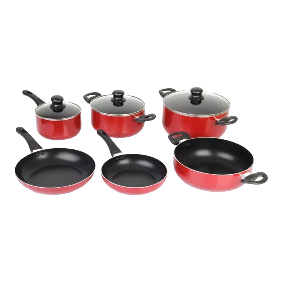 MARMICOC - Bateria De Cocina 9 Piezas Marmicoc Antiadherente Silde Rojo