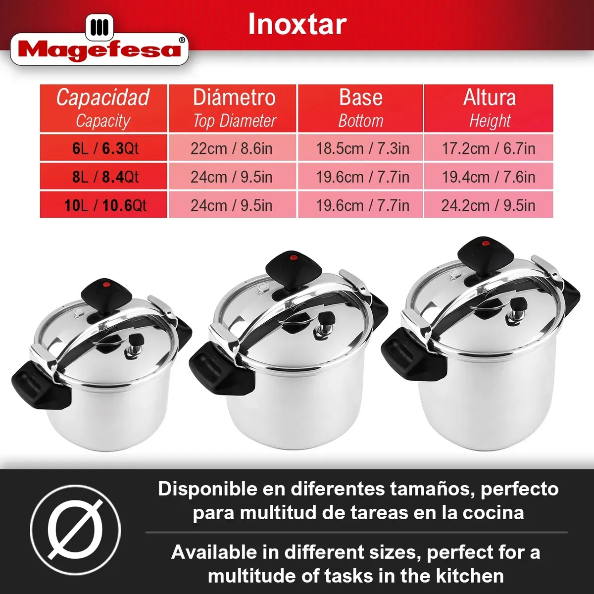 MAGEFESA - Olla A Presion Magefesa Star 8 Litros Acero Inox Induccion