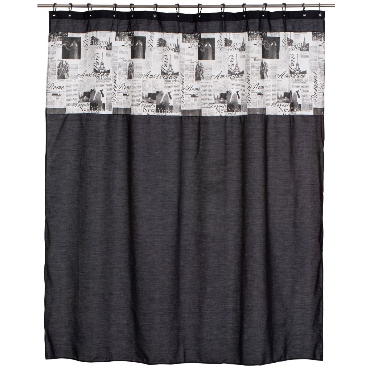 GENTILE - CORTINA DE BAÑO  MEDIDA ESPECIAL COLOR NEGRO DISEÑO DIARIO 200 X 200 CMS