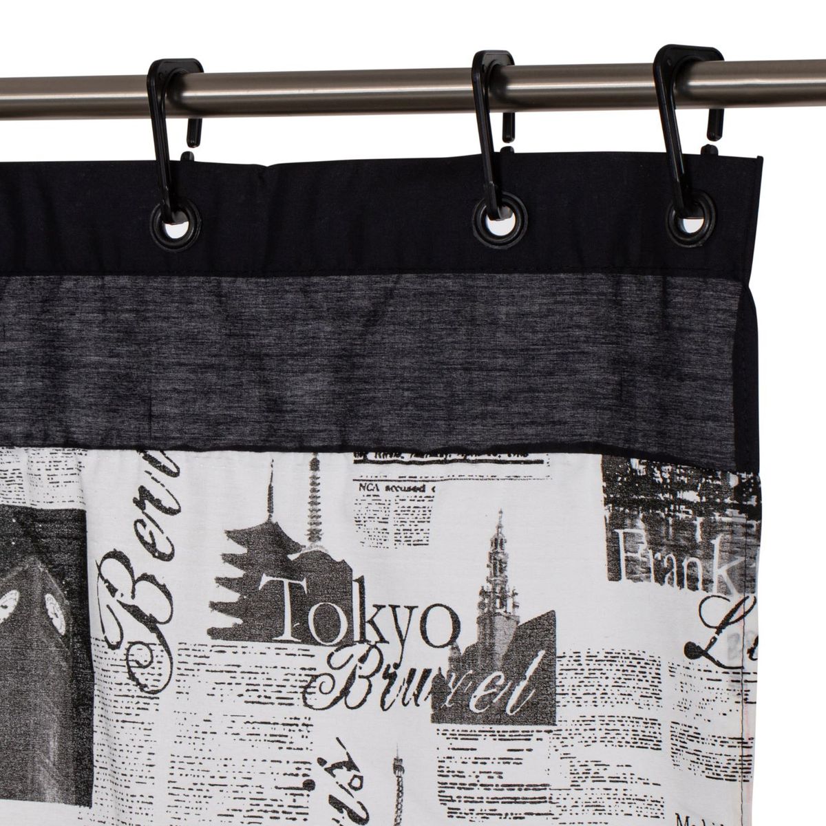 GENTILE - CORTINA DE BAÑO  MEDIDA ESPECIAL COLOR NEGRO DISEÑO DIARIO 200 X 200 CMS