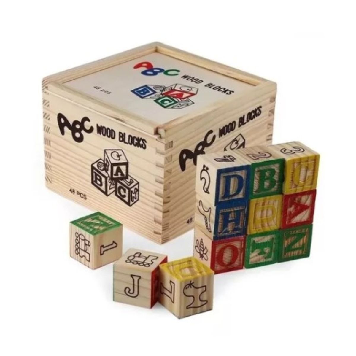 OEM - Cubo De Madera 48 Piezas Juguete Didactico Letras Y Numero
