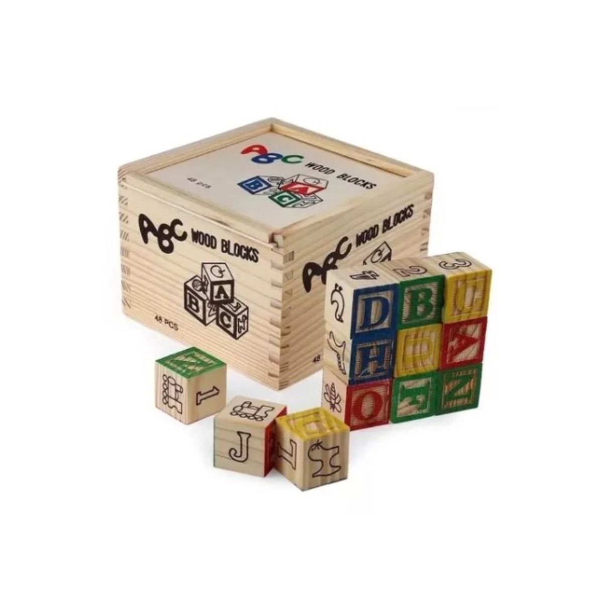 OEM - Cubo De Madera 48 Piezas Juguete Didactico Letras Y Numero
