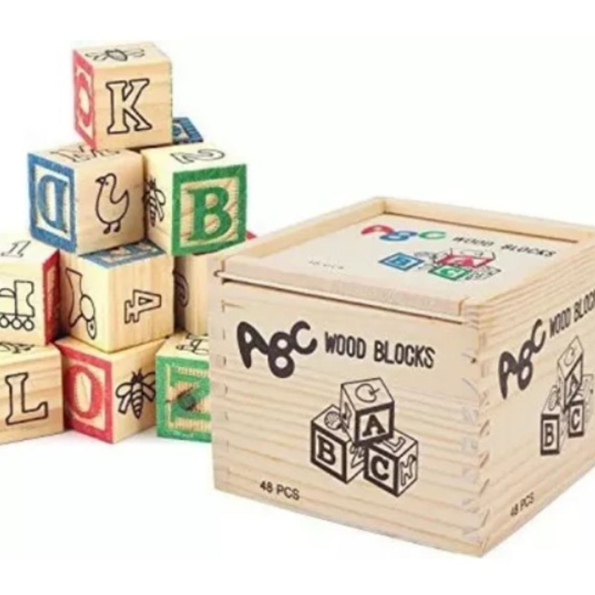 OEM - Cubo De Madera 48 Piezas Juguete Didactico Letras Y Numero