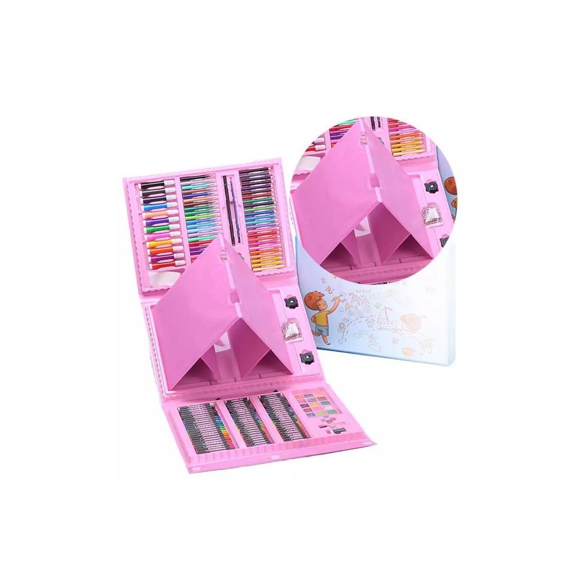 GENERICO - Set De Arte Niños 208 Piezas Lápices Para Colorear - Rosa