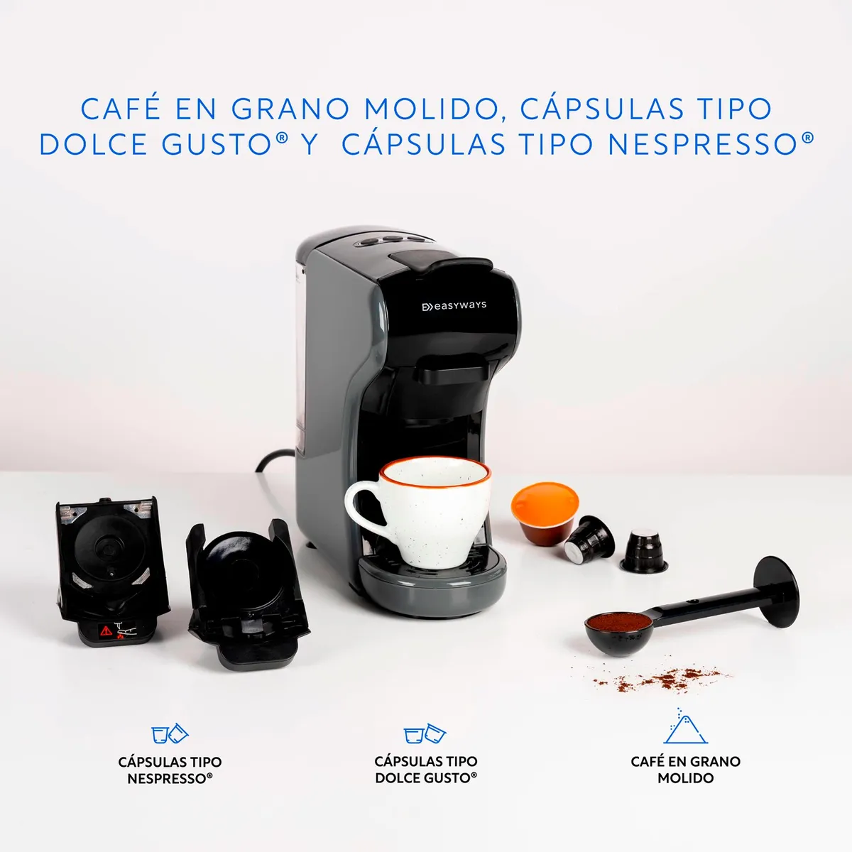 EASYWAYS - Cafetera Milano Coffee 3 en 1 Gris EasyWays
