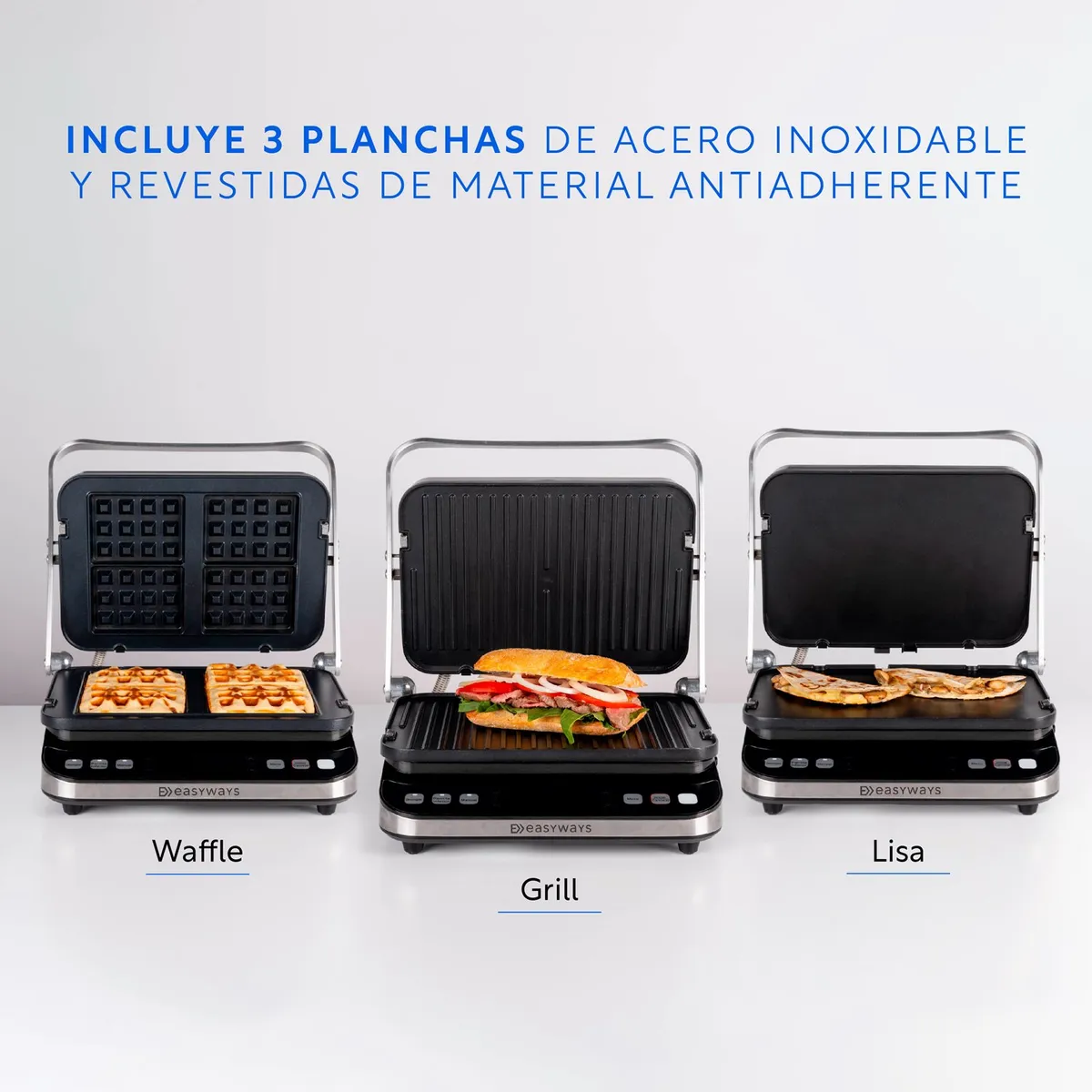 EASYWAYS - Plancha - parrilla, Waffles, Sandwich , Panini Let's Grill 3 en 1 EasyWays