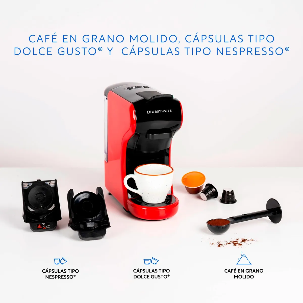 EASYWAYS - Cafetera Milano Coffee 3 en 1 Rojo EasyWays