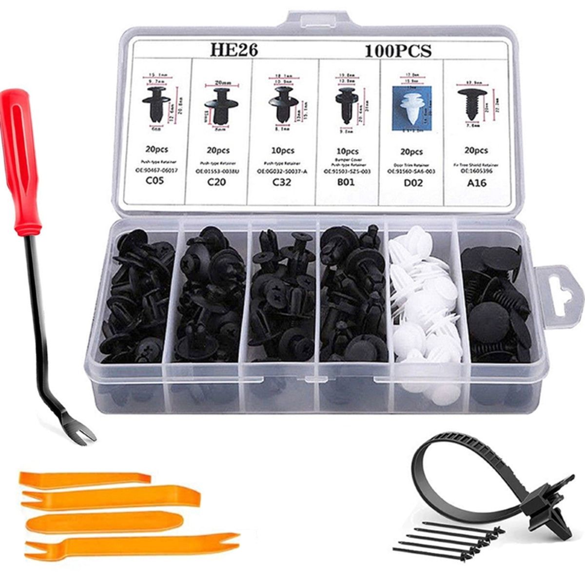 EVERSO - Kit 100 Clip Broche Retencion Plastico Auto Lata Tapabarro