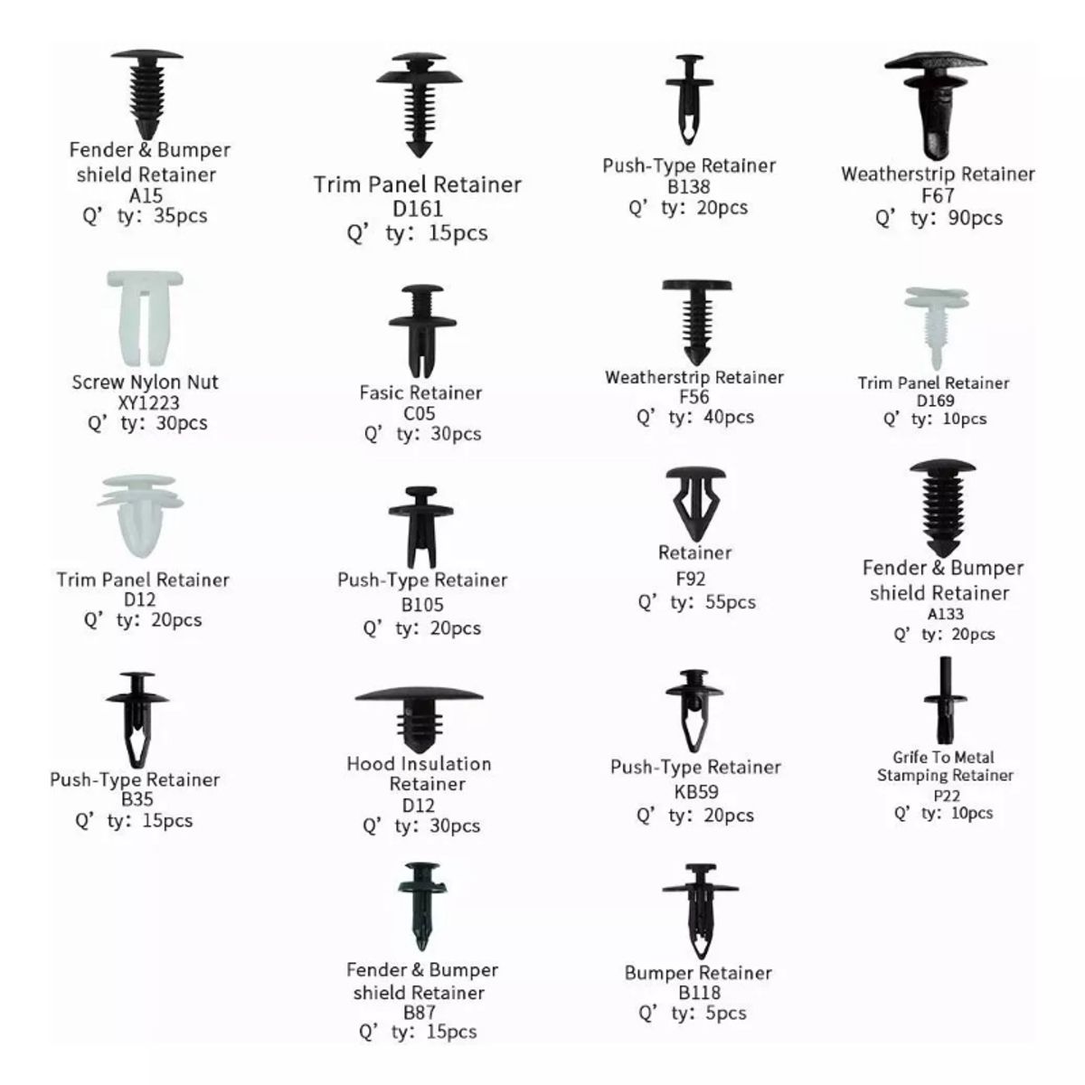 EVERSO - Kit 100 Clip Broche Retencion Plastico Auto Lata Tapabarro