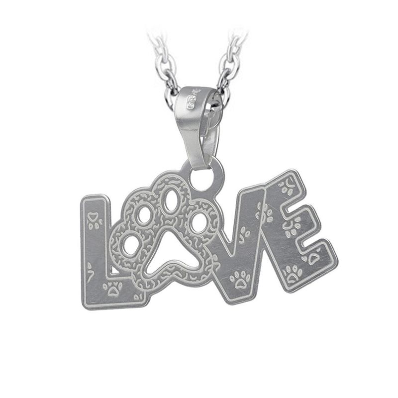 GENERICO - Collar Love Mascota Patita Huella Gato Perro Plata Fina 925