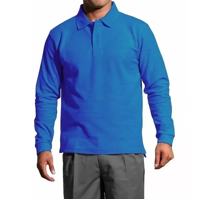 90 GRADOS - Polera Manga Larga Pique Azulina Para Hombre