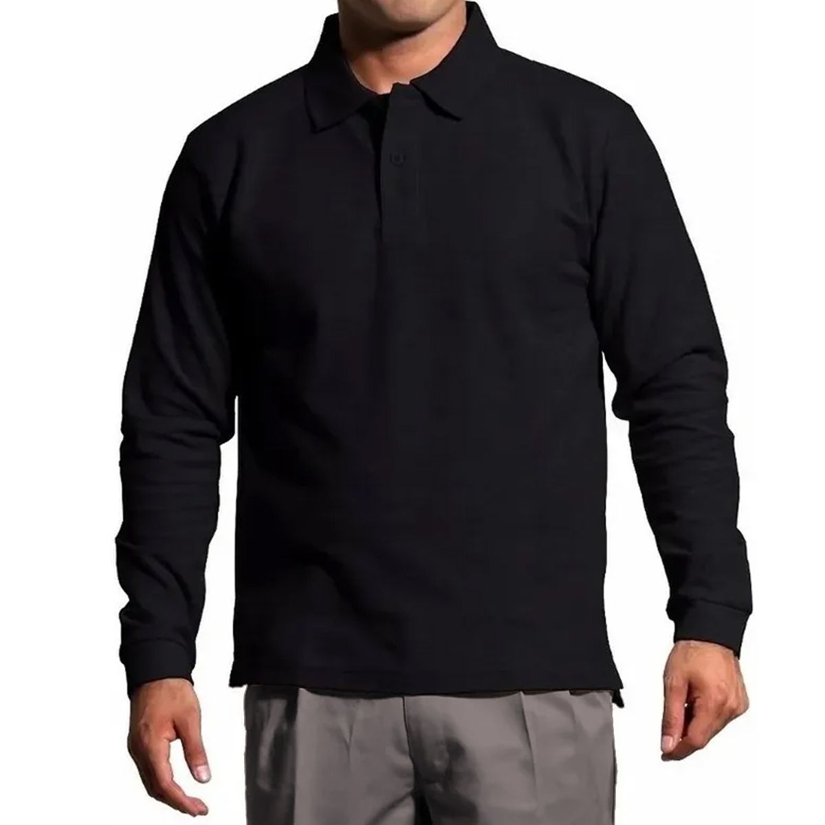 90 GRADOS - Polera Manga Larga Pique Negra Para Hombre