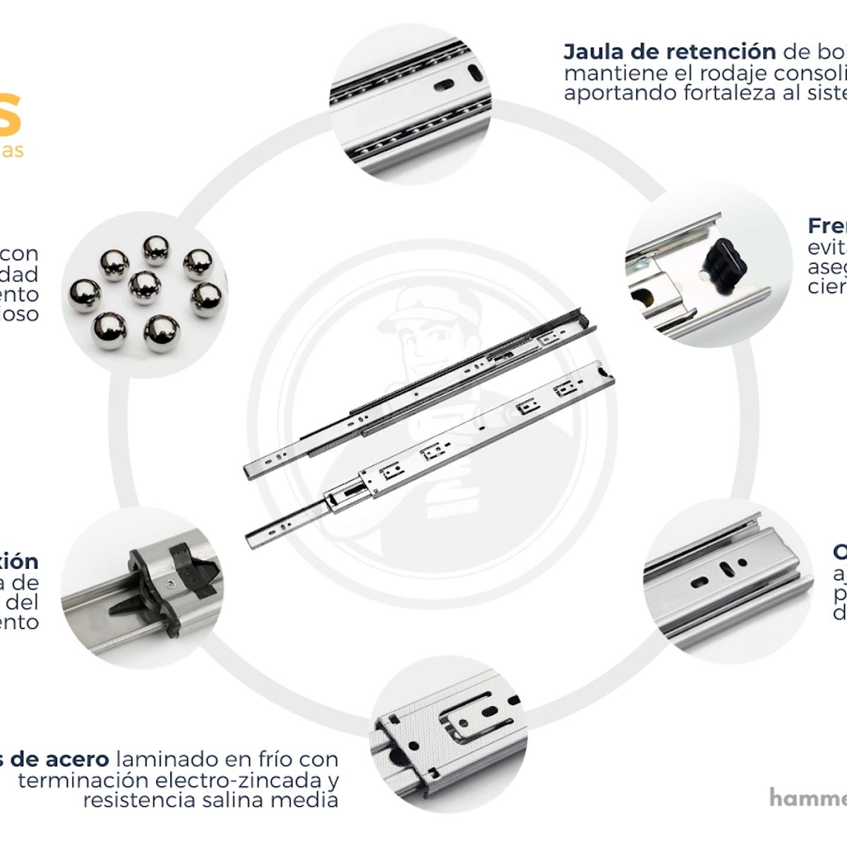 GENERICO - Corredera telescópica cierre suave 350 mm 1 Par