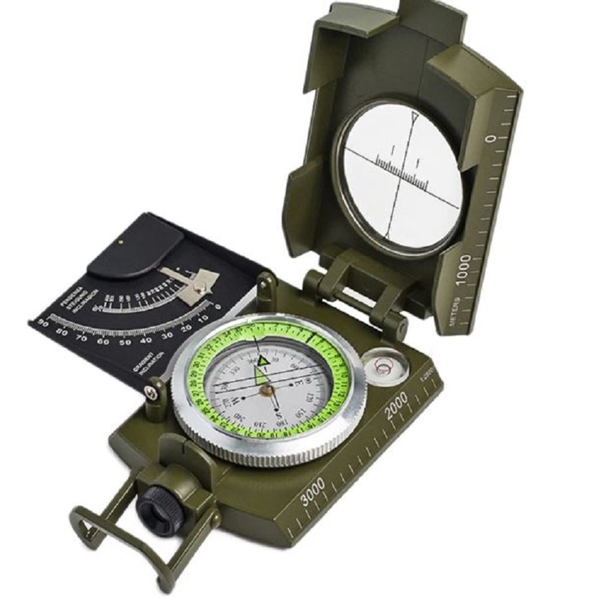 GENERICO - BRUJULA SUPERVIVENCIA COMPAS INCLINOMETRO FLUORESCENTE AA14