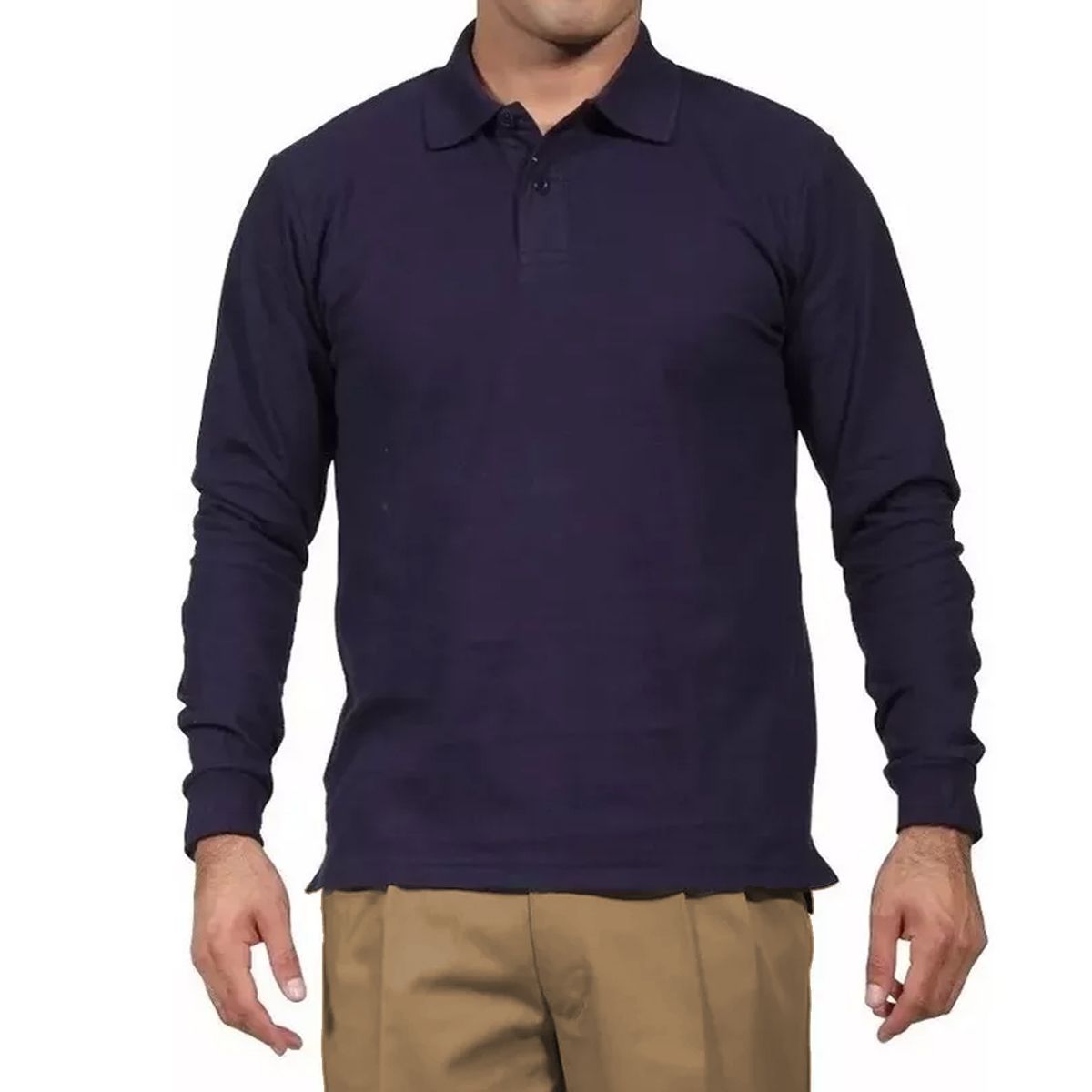 90 GRADOS - Polera Manga Larga Pique Azul Marino Para Hombre