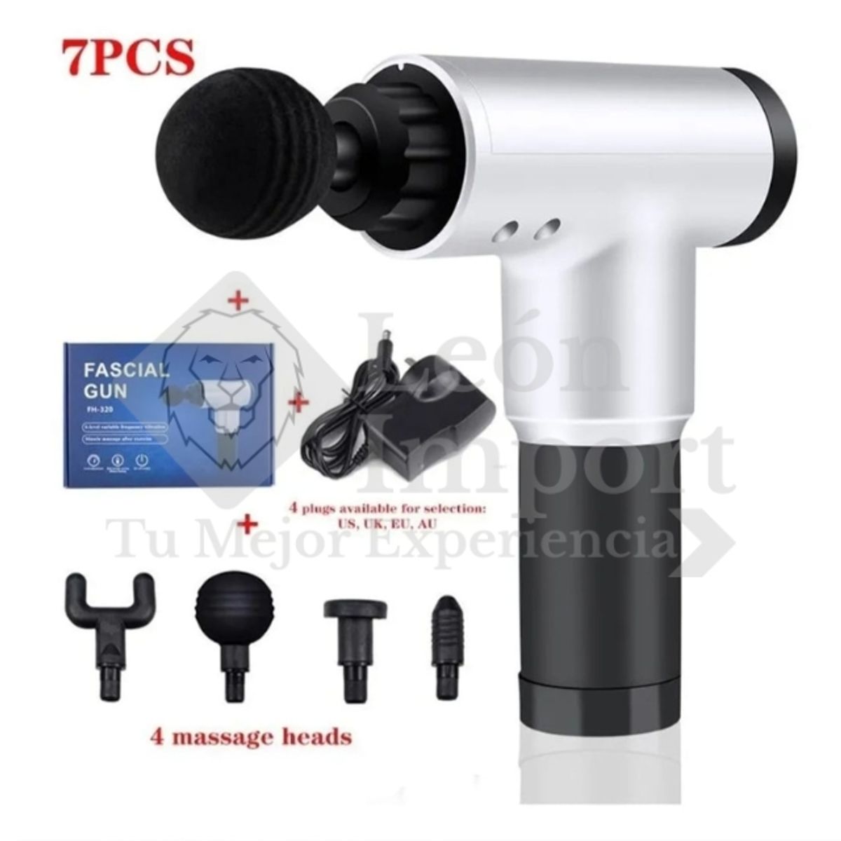 GENERICO - Masajeadora Muscular Fascial Gun 6 Velocidades 4 Cabezales