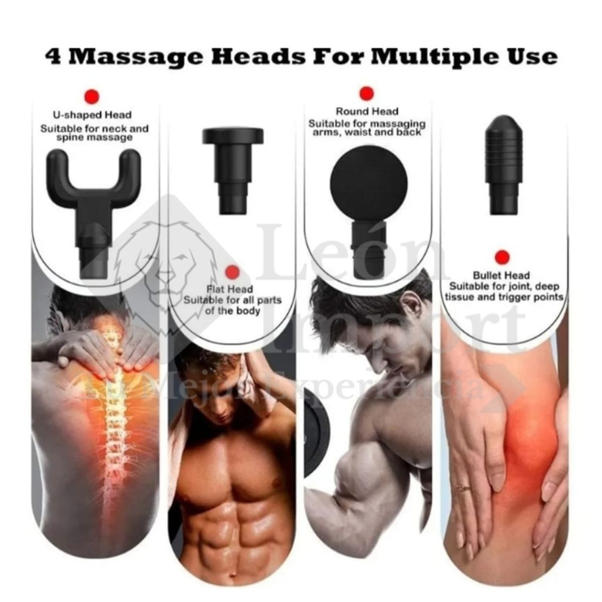 GENERICO - Masajeadora Muscular Fascial Gun 6 Velocidades 4 Cabezales