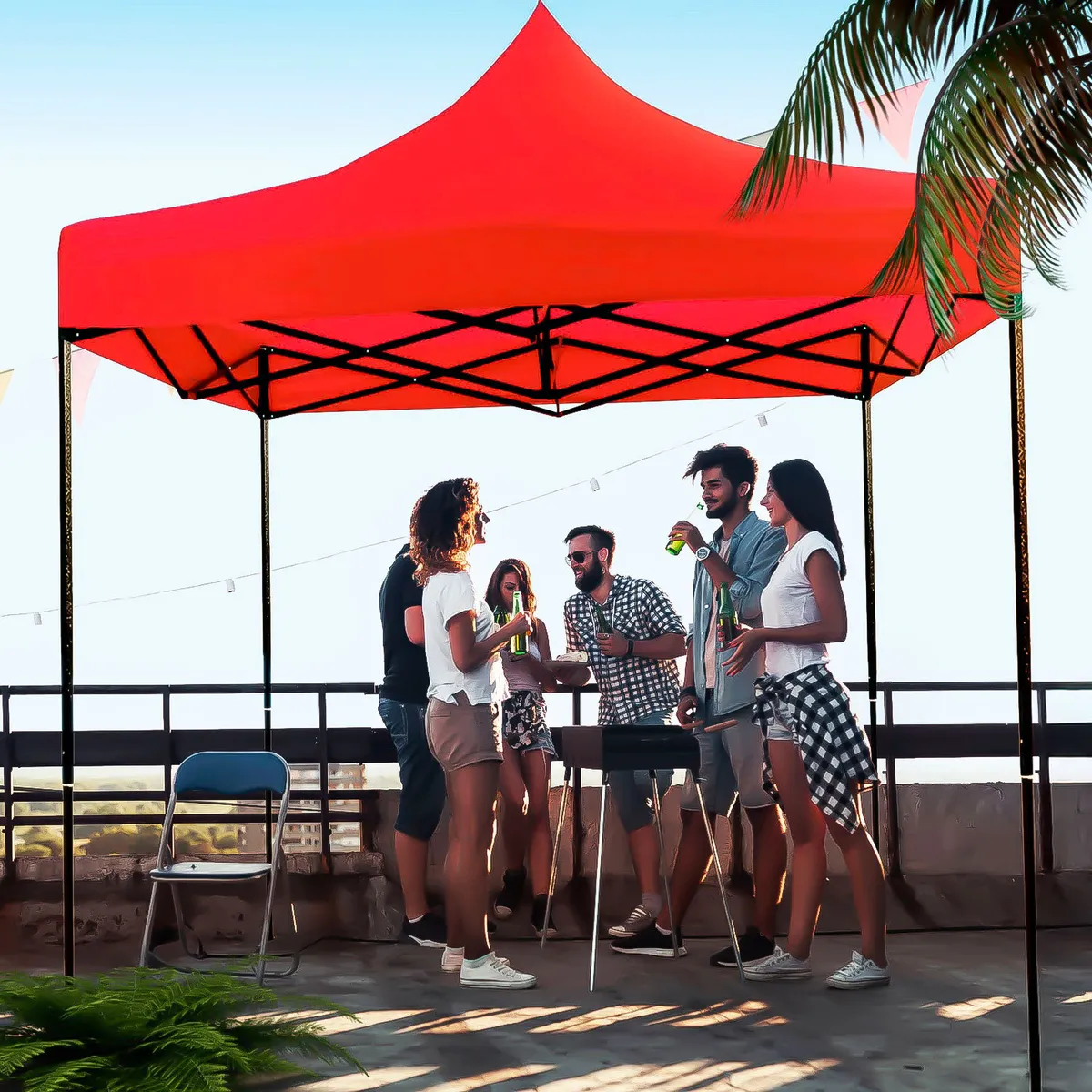 JARDIMEX - Toldo Plegable Jardimex 3x3 Carpa Impermeable Protección UV Rojo