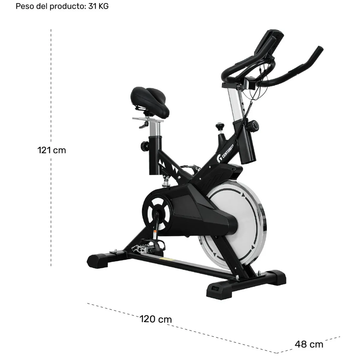 CENTURFIT - Bicicleta de Spinning Estatica 13 kg Fitness Gym Centurfit