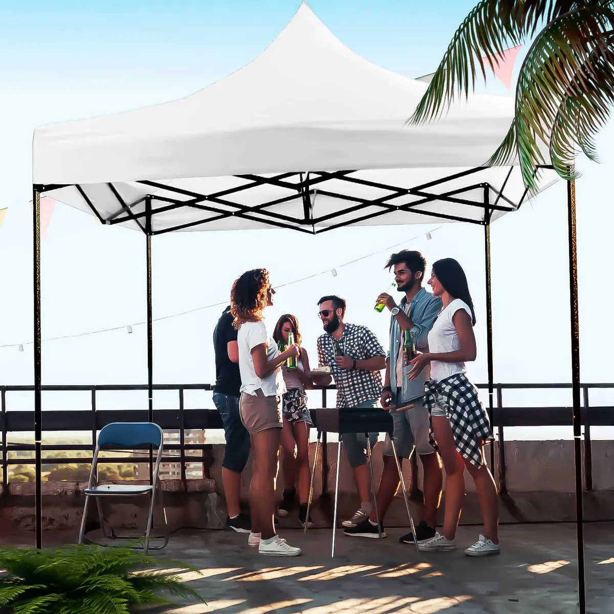 JARDIMEX - Toldo Plegable Jardimex 3x3 Carpa Impermeable Protección UV Blanco