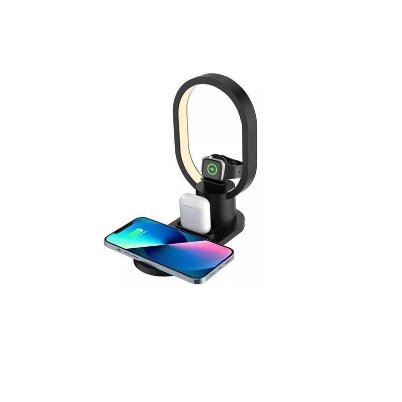 GENERICO - Base Carga Rápida Inalámbrica 4 En 1 iPhone Y Android Con Lampara