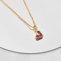 BY LAS CAYETANAS - Collar Corazón gold con cristales fucsia