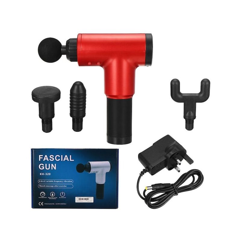 GENERICO - Pistola Masajeadora Maquina Para Masajes Fascial Gun 6 Niveles ROJO