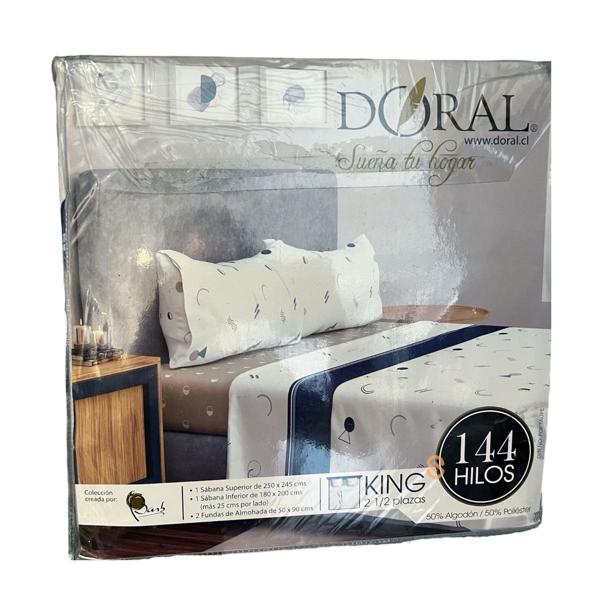 DORAL - Sábanas Estampadas 144 Hilos King Diseño Gris - Shopyclick