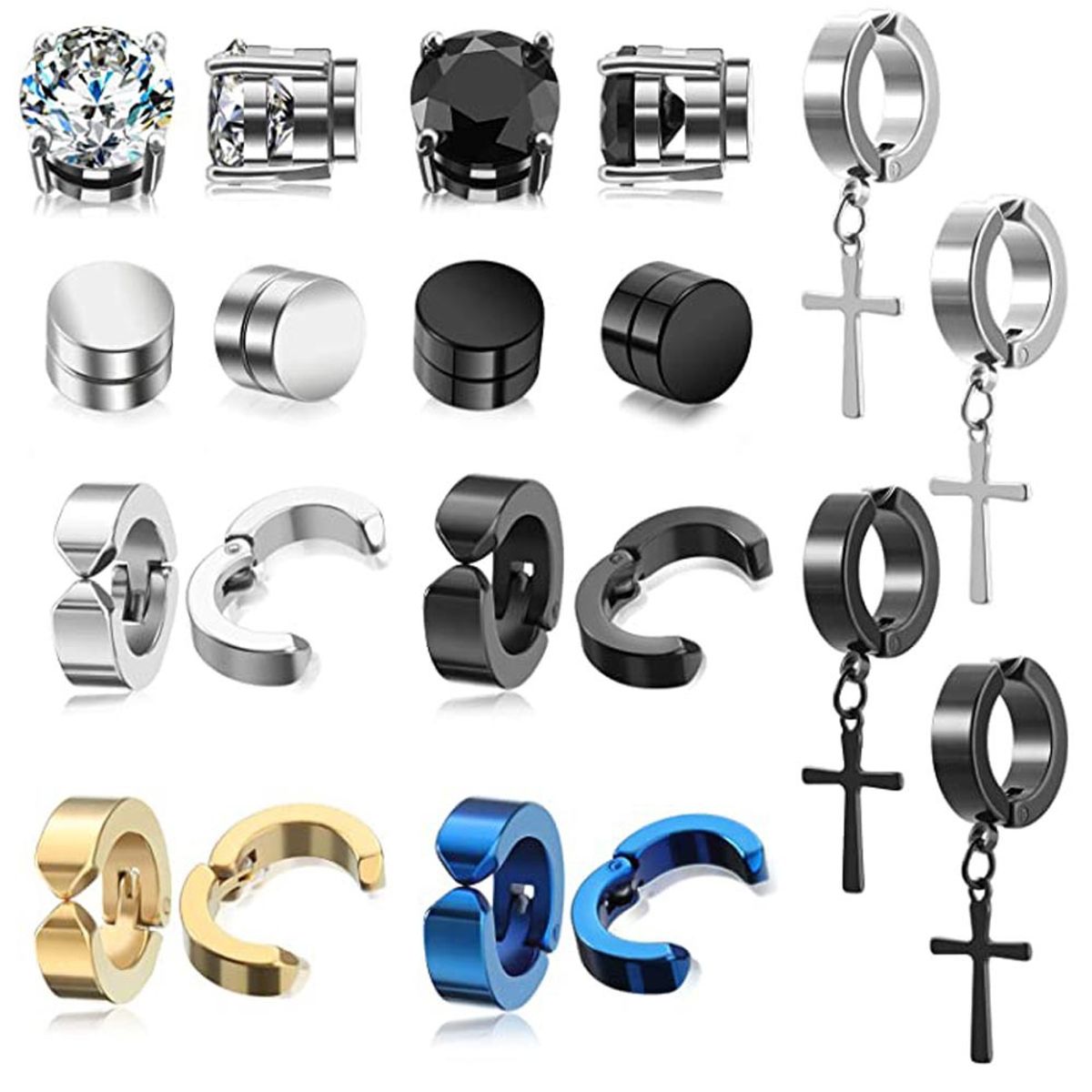 ZG JOYAS - Pack 10 Pares Aros Piercing Falsos A Presión y Magnética 6mm o 8mm