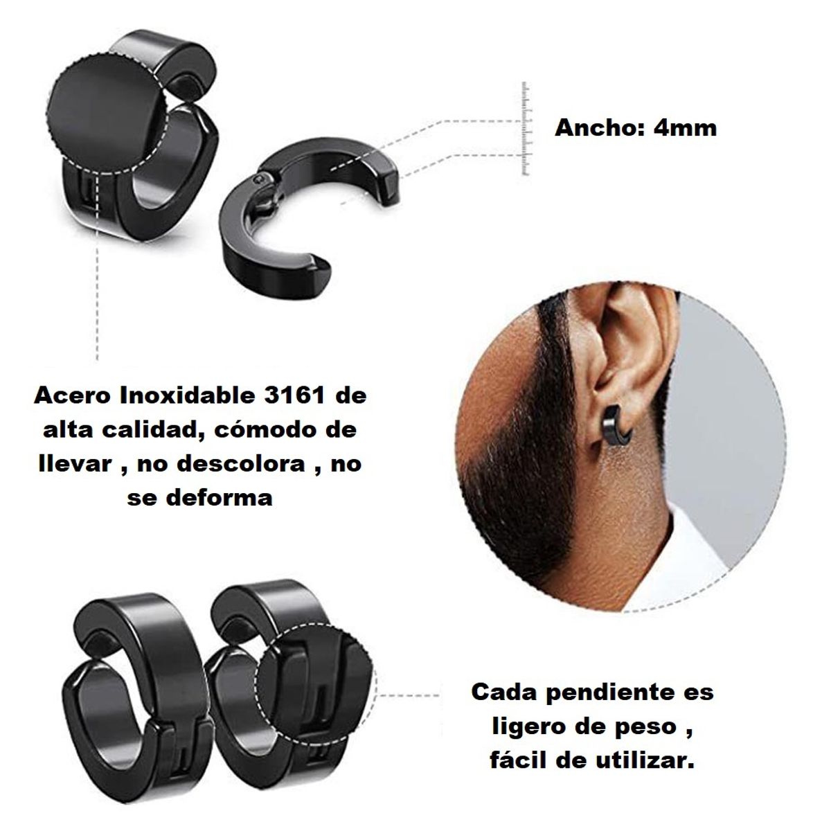 ZG JOYAS - Pack 10 Pares Aros Piercing Falsos A Presión y Magnética 6mm o 8mm