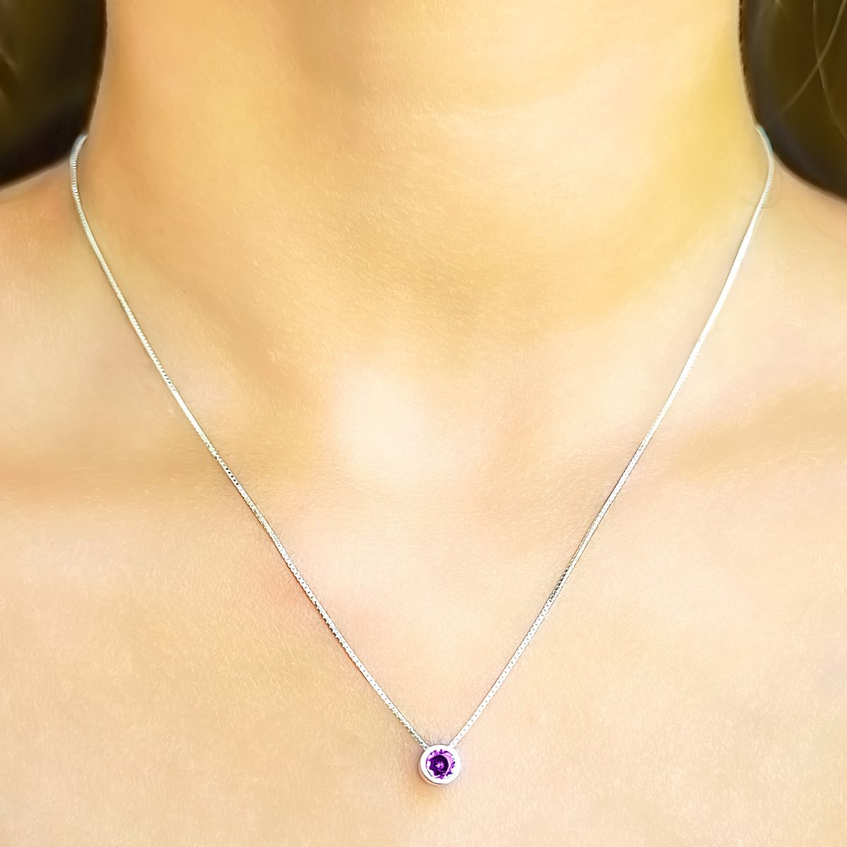 COGGIOLA - Collar Punto De Luz Morado 5mm Plata Fina 925