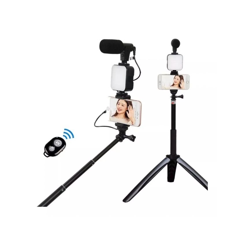 GENERICO - Kit Vlogging Palo Selfie Luz Control Bluetooth Microfono