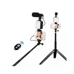 GENERICO - Kit Vlogging Palo Selfie Luz Control Bluetooth Microfono