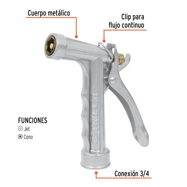 TRUPER - Pistola De Riego Metálica Reforzada 2 Funciones