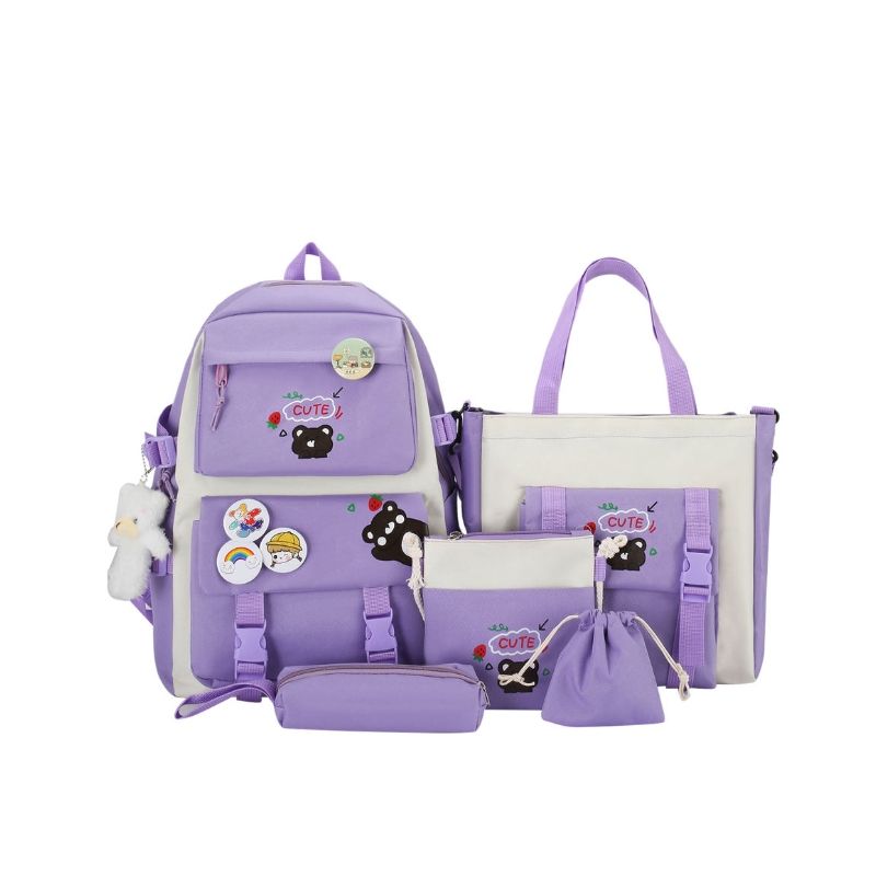 WAKESHOME - Set de Mochila para Niñas Pack Escolar 5 Piezas