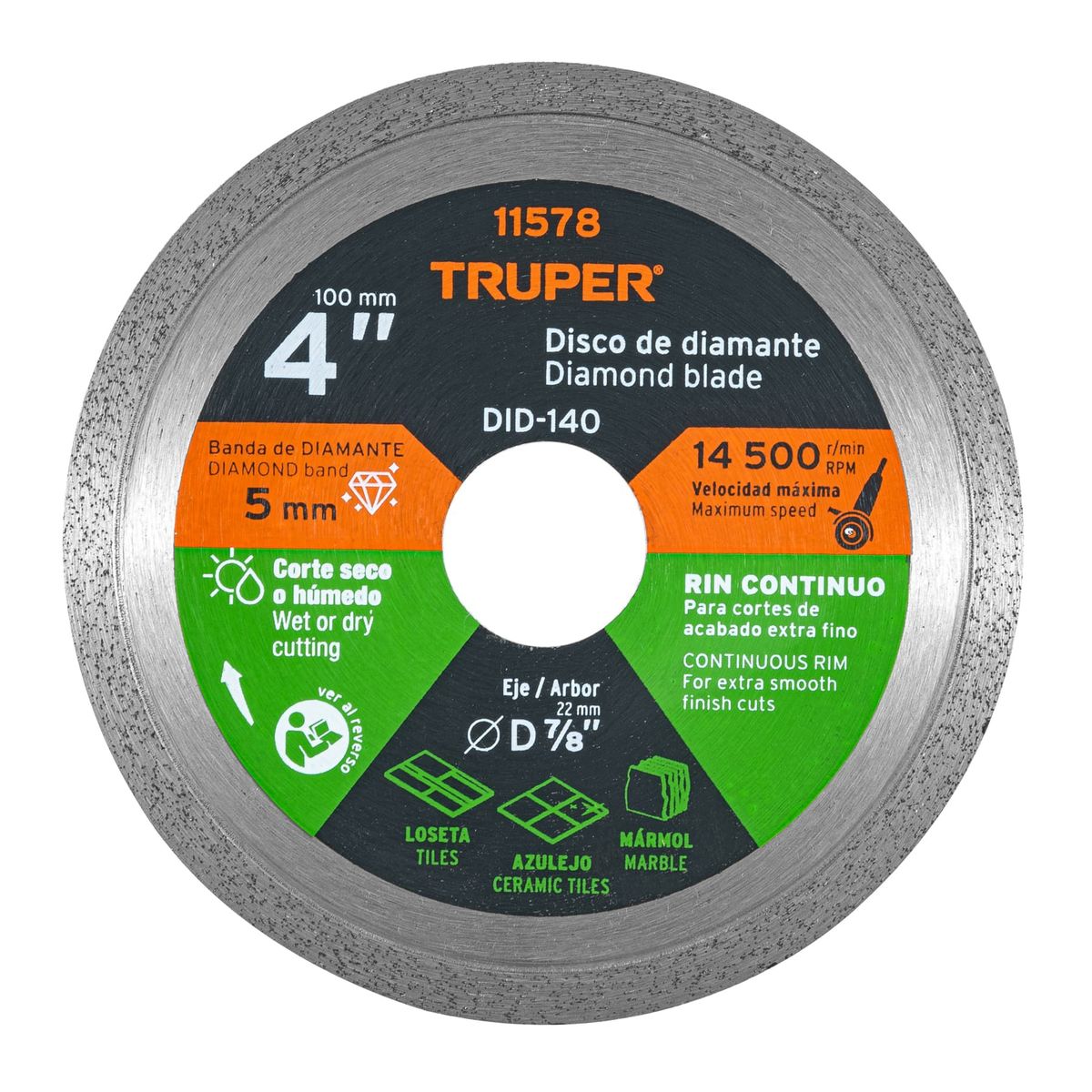 TRUPER - Disco Diamantado De 4  X 1.6 Mm Rin Continuo