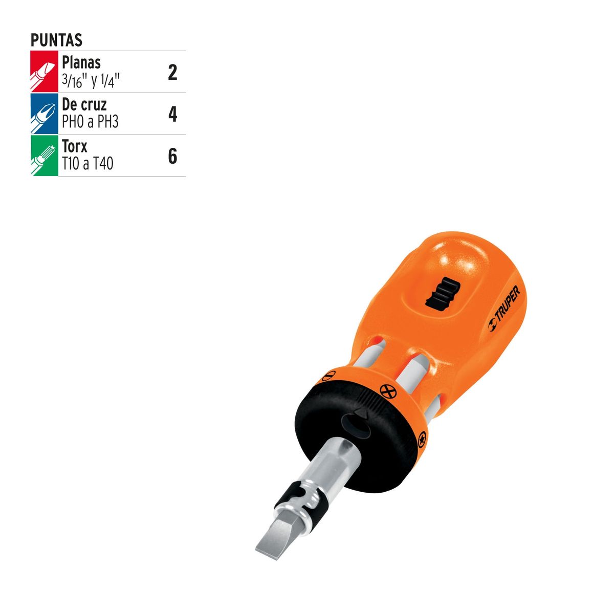 TRUPER - Atornillador con Chicharra con 6 Puntas Dobles