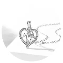 ZG JOYAS - Collar Colgante Corazón Plata S925 Mom Circón Regalo Mamá Día Madre